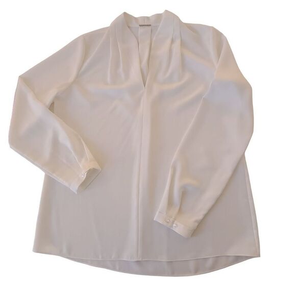 Elie Tahari Soft White Split Neckline Long Sleeve Blouse Size M - Picture 7 of 12